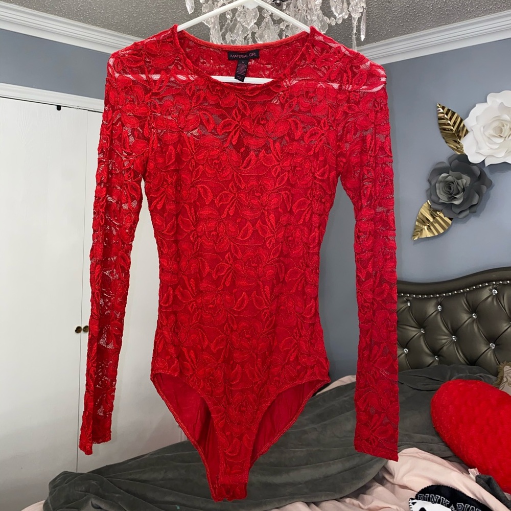 Red Floral Lace Bodysuit